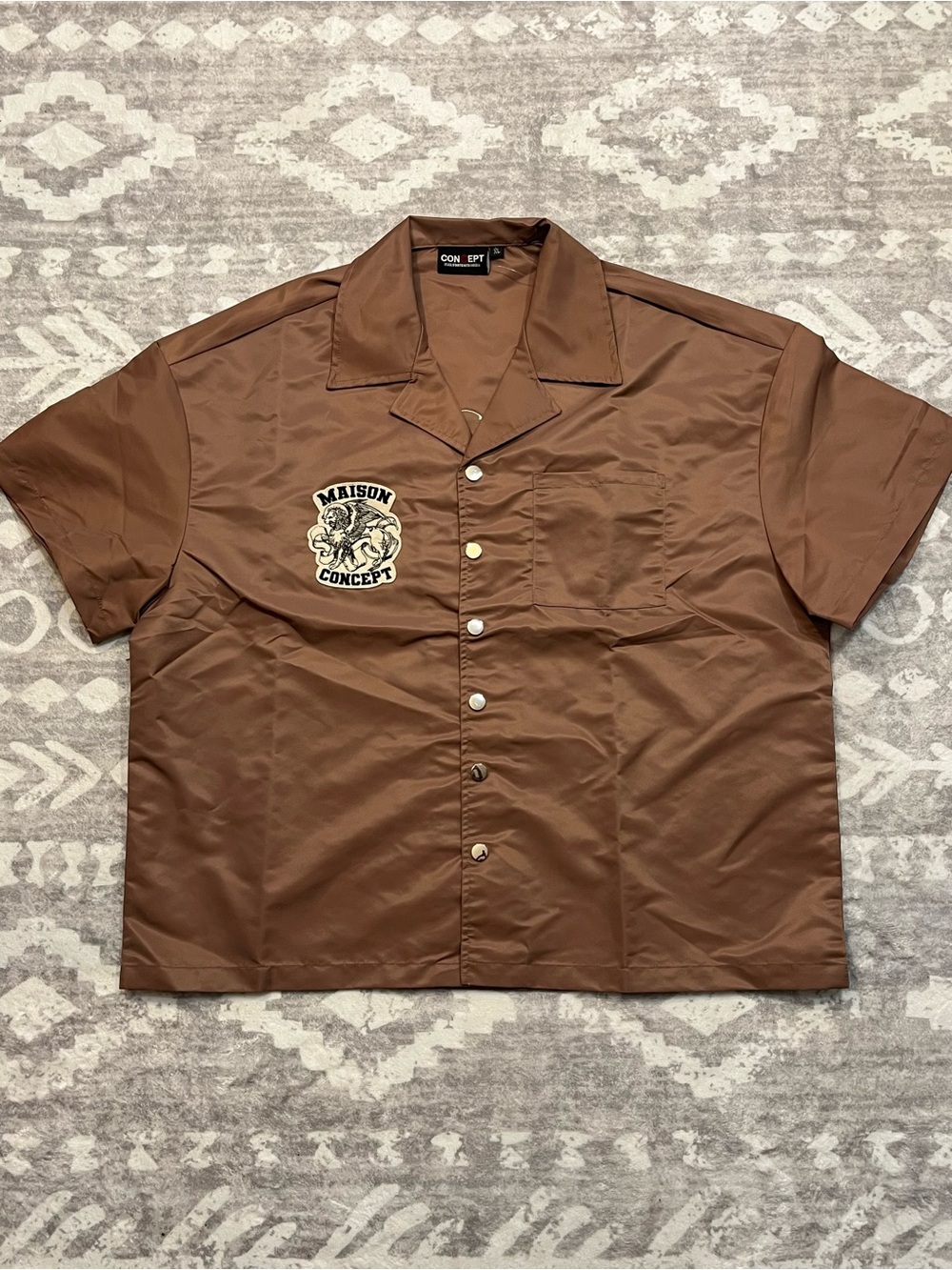 Madison Brown Short-Sleeve Camp Collar Button-Down Shirt